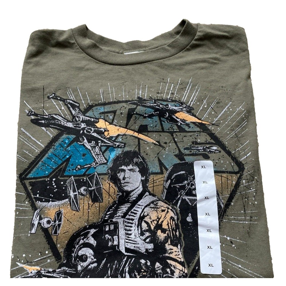 Star Wars Youth Green T Shirt Size XL Luke Skywalker Darth Vader Spaceships NWT